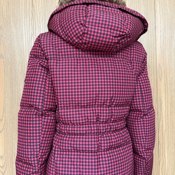 Women COACH Gingham Check Short Down Puffer Coat Jacket - Red/Black - Size Large - Picture 2 of 15
